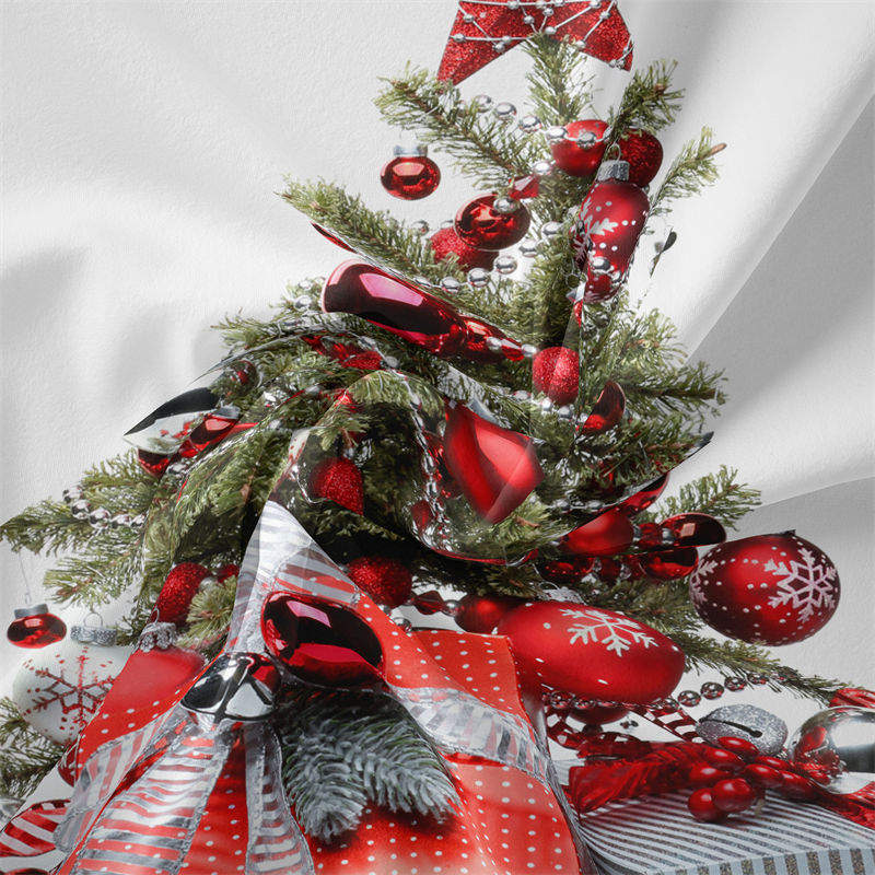 Aperturee - Red Silver Christmas Tree Wall Hanging Tapestry Deco