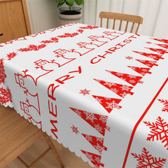 Aperturee - Red Snow Deer Snowman Repeat Merry Christmas Tablecloth