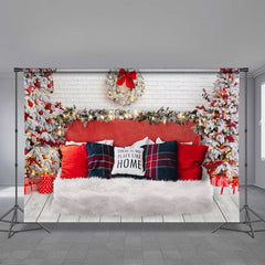Aperturee - Red Sofa Room Deco Tree Light Christmas Backdrop