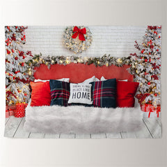 Aperturee - Red Sofa Room Deco Tree Light Christmas Backdrop
