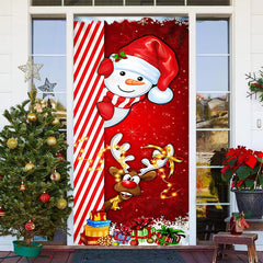 Aperturee - Red Sparkle Cute Snowman Elk Christmas Door Cover