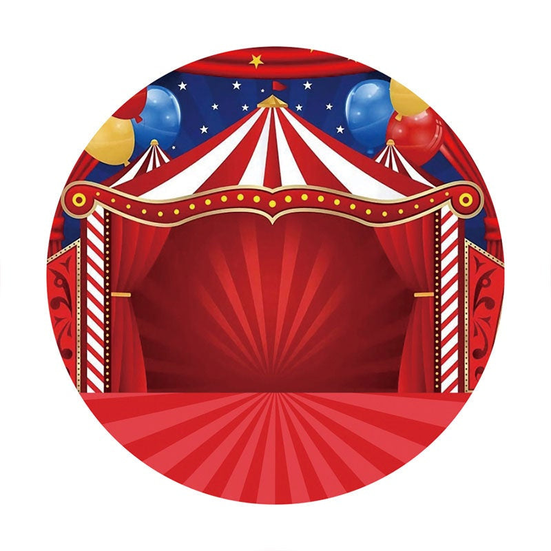 Aperturee - Red Stage And Ballons Round Happy Birthday Backdrop