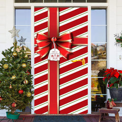 Aperturee - Red Stripes Present Box Bowknot Christmas Door Cover