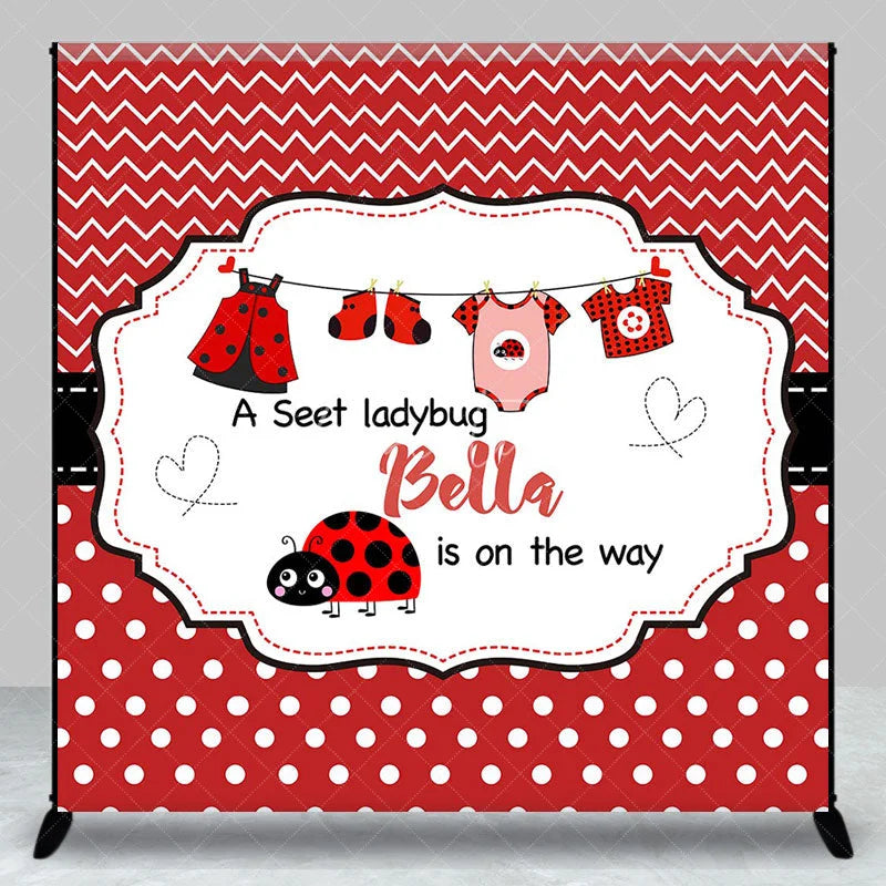 Aperturee - Red Sweet Ladybug Custom Name Baby Shower Backdrop