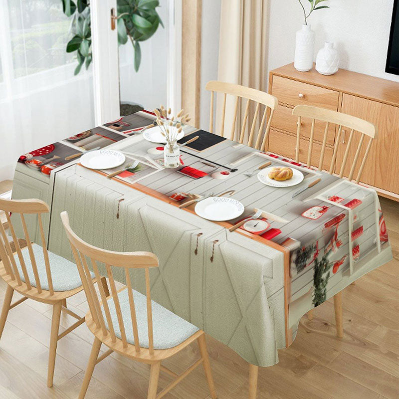 Aperturee - Red Tableware White Wooden Wall Christmas Tablecloth
