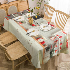 Aperturee - Red Tableware White Wooden Wall Christmas Tablecloth