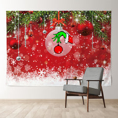 Aperturee - Red Theme Green Hand Balls Snow Christmas Backdrop