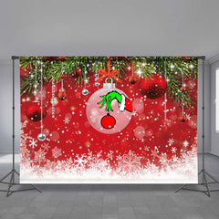 Aperturee - Red Theme Green Hand Balls Snow Christmas Backdrop