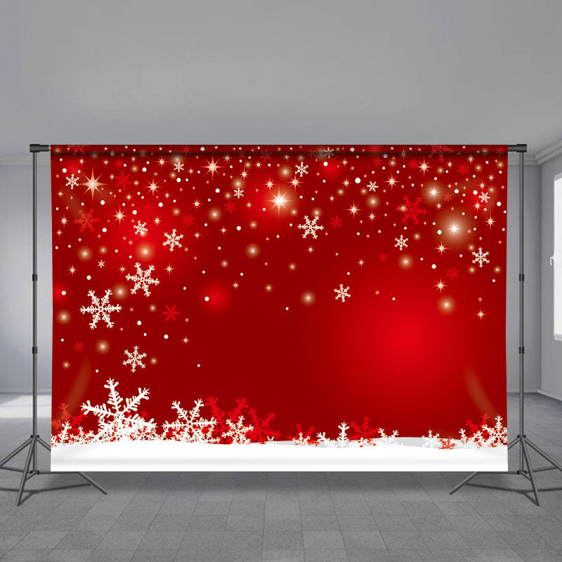 Aperturee - Red Theme White Snowflake Bokeh Christmas Backdrop