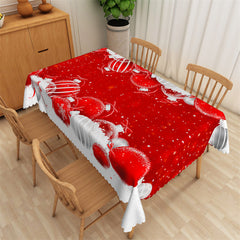 Aperturee - Red White Decorative Balls Christmas Fabric Tablecloth