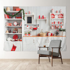 Aperturee - Red White Kitchen Family Photo Christmas Backdrop