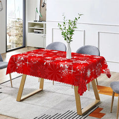Aperturee - Red White Snowflake Christmas Pattern Tablecloth