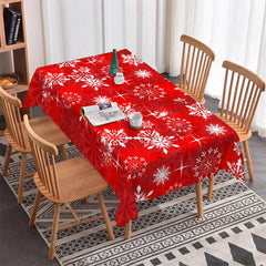 Aperturee - Red White Snowflake Christmas Pattern Tablecloth