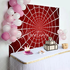 Aperturee - Red White Spider Wab Halloween Birthday Backdrop