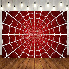 Aperturee - Red White Spider Wab Halloween Birthday Backdrop