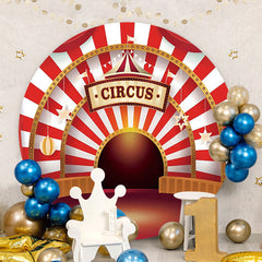 Aperturee - Red White Stripes Round Circus Birthday Backdrop