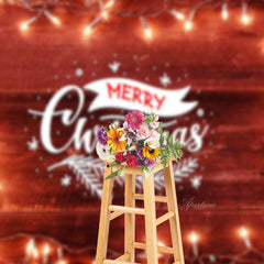 Aperturee - Red Wooden Board Glitter Light Christmas Backdrop