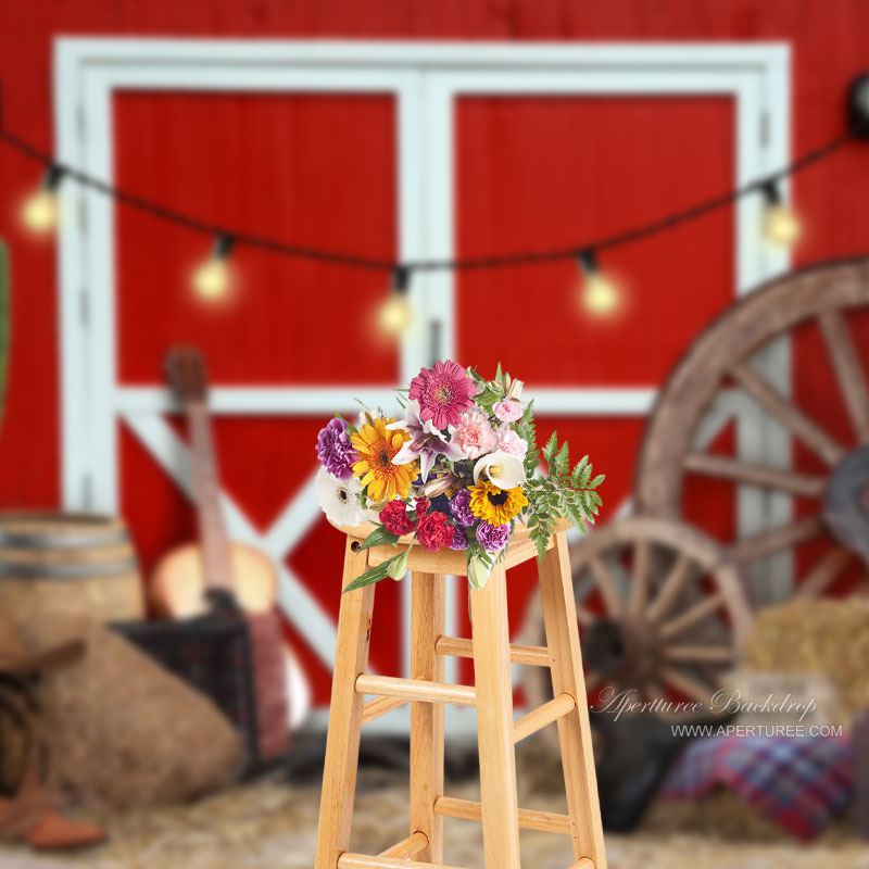 Aperturee - Red Wooden Cowboy Cacyus Birthday Photo Backdrop