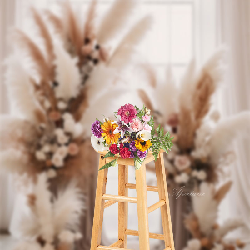 Aperturee - Reed Rice White Curtain Window Boho Wedding Backdrop