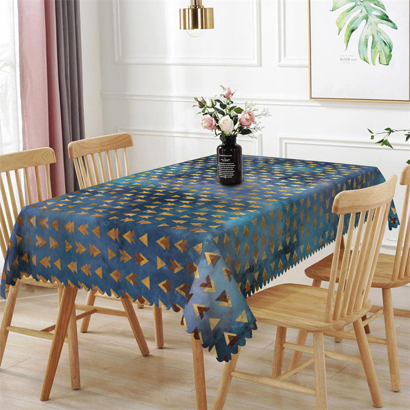 Aperturee - Repeat Golden Triangle Blue Rectangle Tablecloth