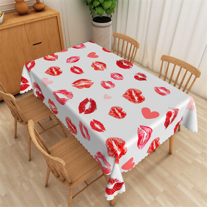 Aperturee - Repeat Red Lip Print Heart Rectangle Tablecloth