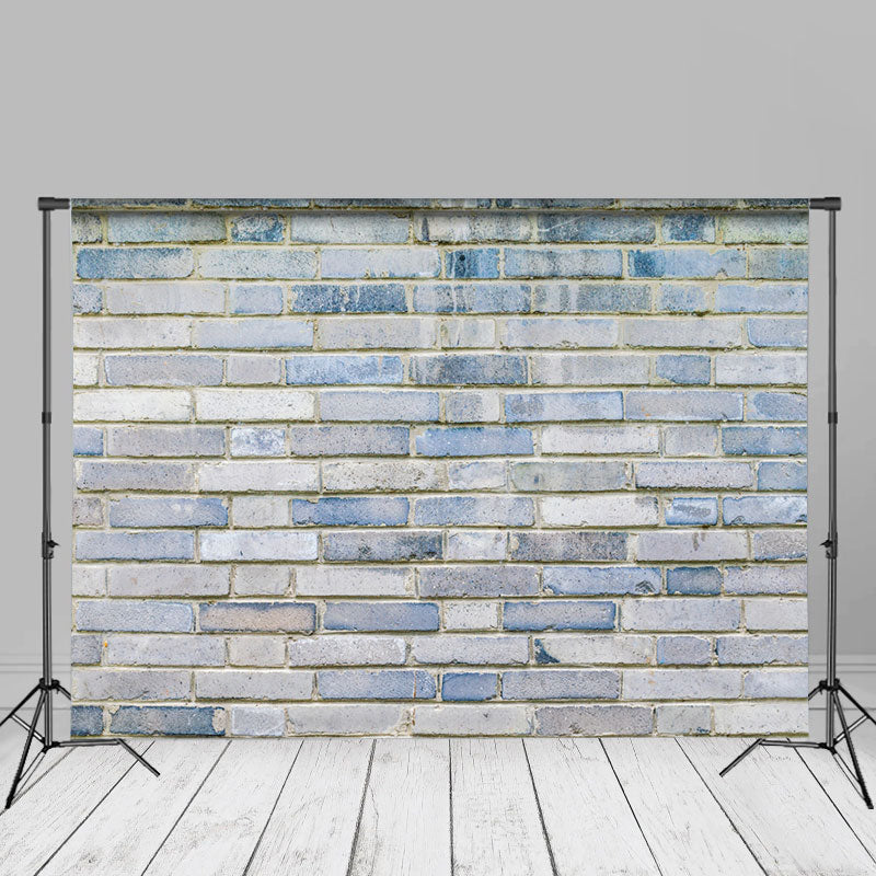 Aperturee - Retro Art Blue Stone Brick Wall Backdrop For Photo