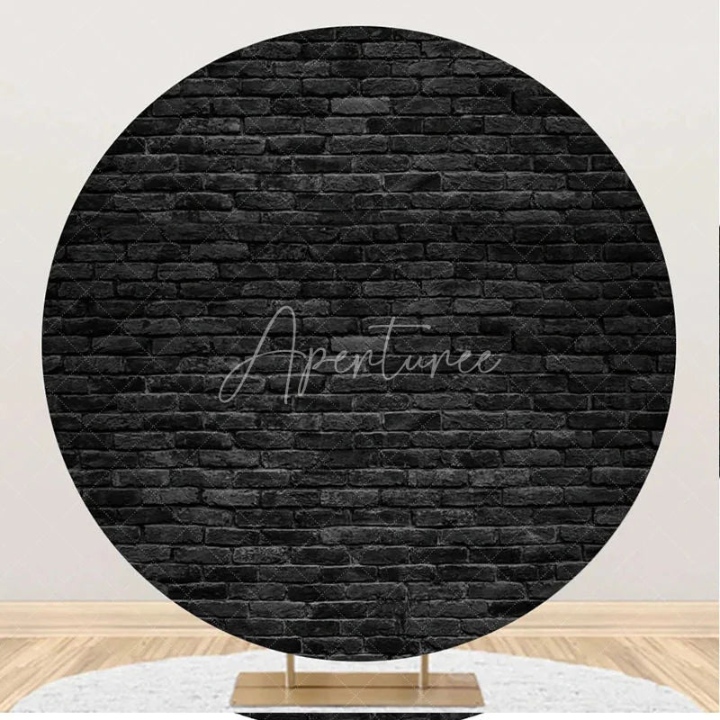 Aperturee - Retro Black Brick Wall Round Backdrop For Birthday