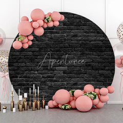 Aperturee - Retro Black Brick Wall Round Backdrop For Birthday