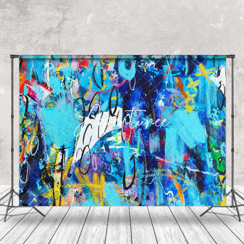 Aperturee - Retro Blue Abstract Graffiti Wall Photo Backdrop