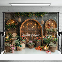 Aperturee - Retro Brown Acrh - Door Floral Easter Photo Backdrop