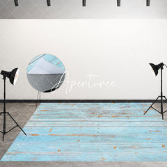 Aperturee - Retro Faded Blue Horizontal Stripe Wood Floor Mat