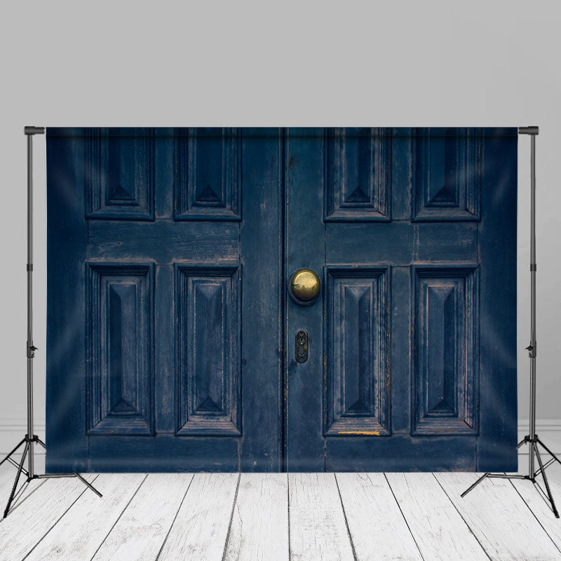 Aperturee - Retro Navy Blue Wood Door Gold Hanle Photo Backdrop