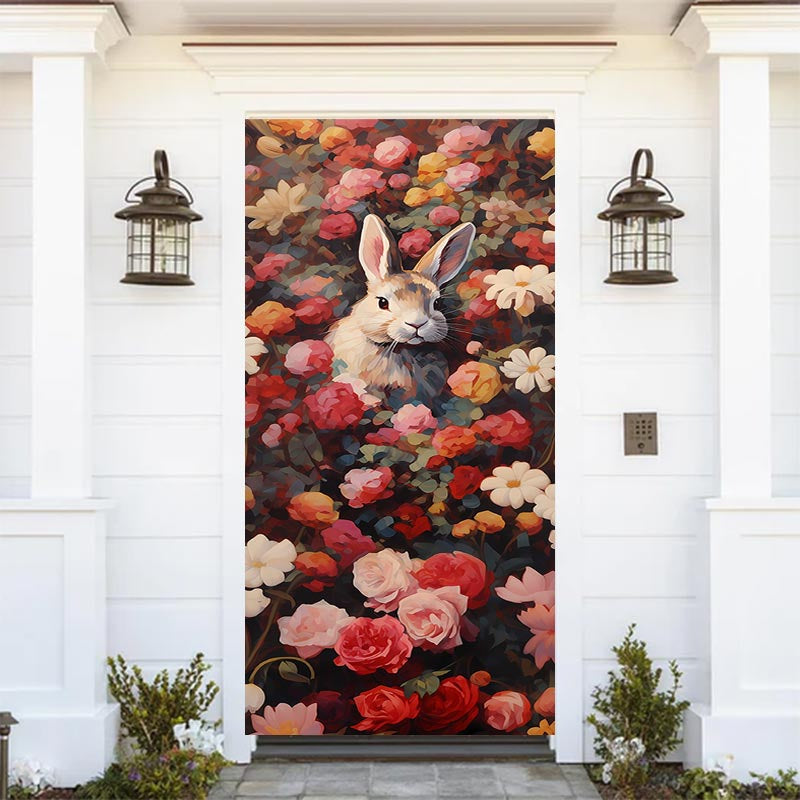 Aperturee - Retro Rabbit Flower Spring Easter Door Cover