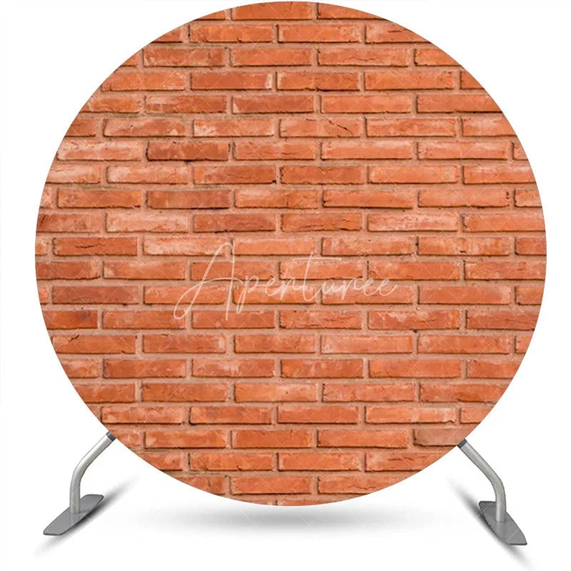 Aperturee - Retro Red Brick Wall Texture Round Birthday Backdrop
