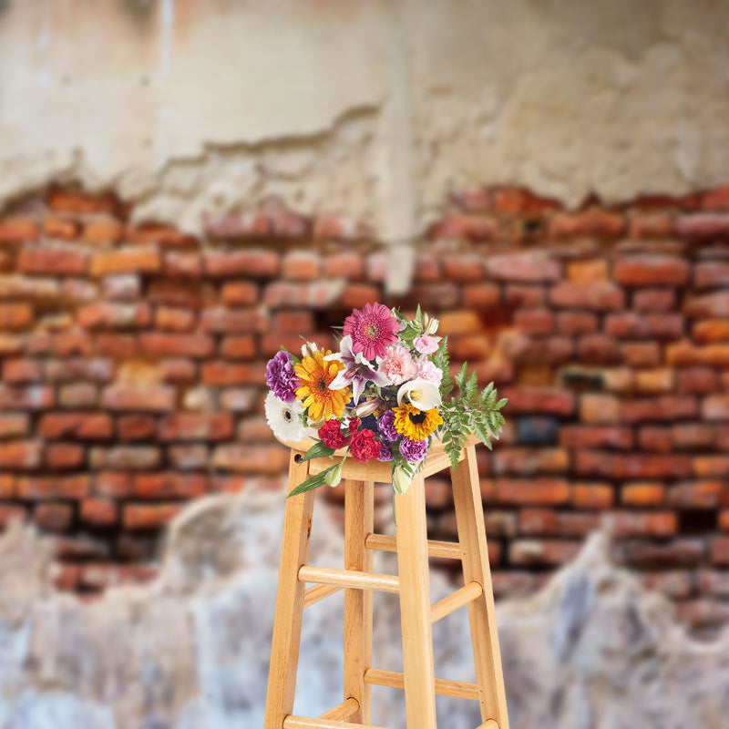 Aperturee - Retro Shabby Red White Brick Wall Photo Backdrop