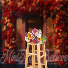 Aperturee - Retro Wooden Door Colorful Roses Floral Backdrop