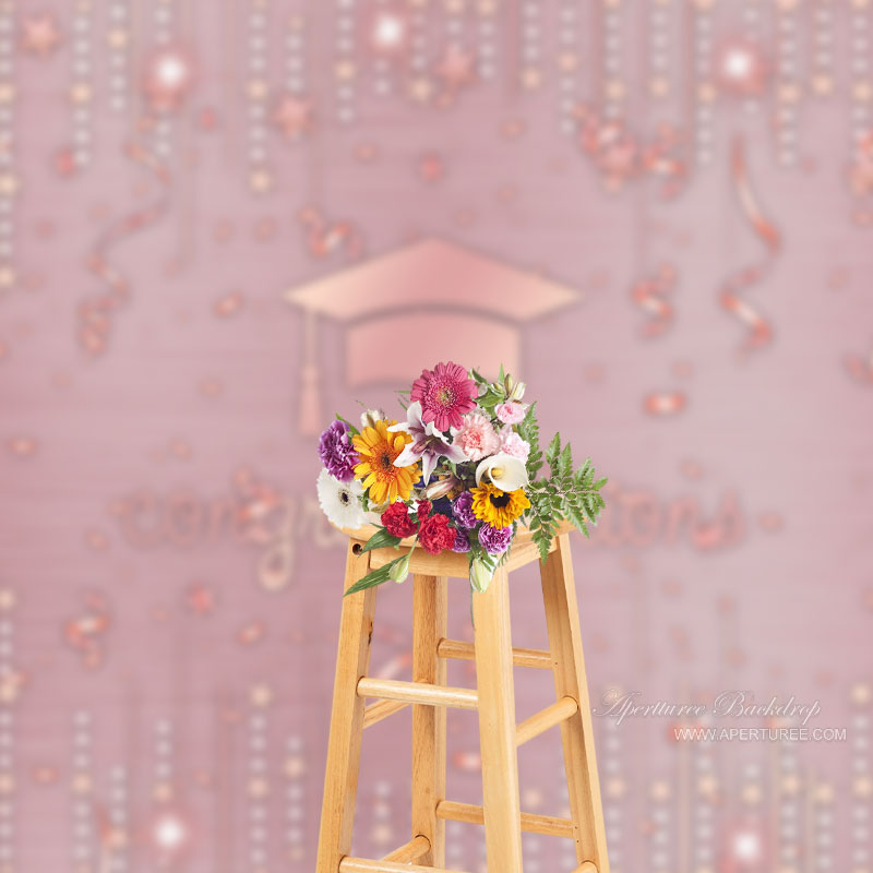 Aperturee - Ribbons Stars Glitter Pink Grad Backdrop For Photo