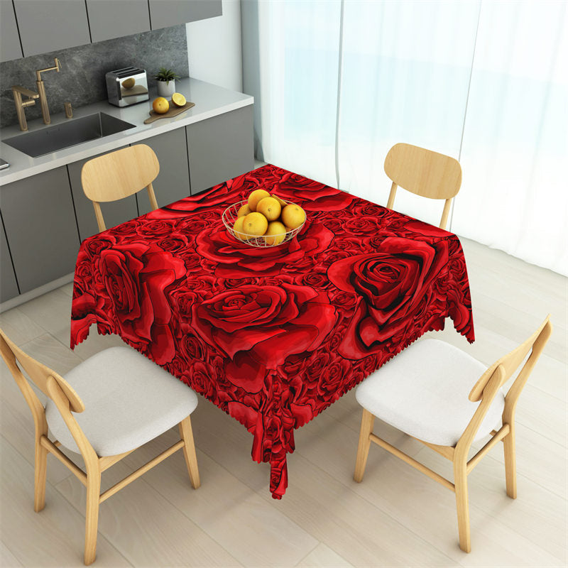 Aperturee - Romantic Red Rose Valentines Day Square Tablecloth