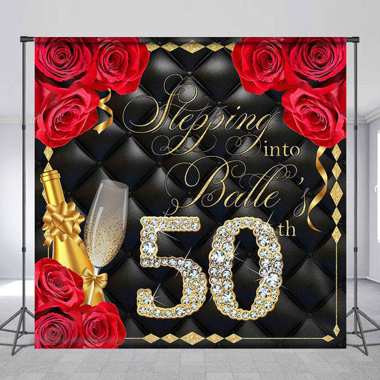 Aperturee - Rose Black Gold Custom 50th Fablous Birthday Backdrop
