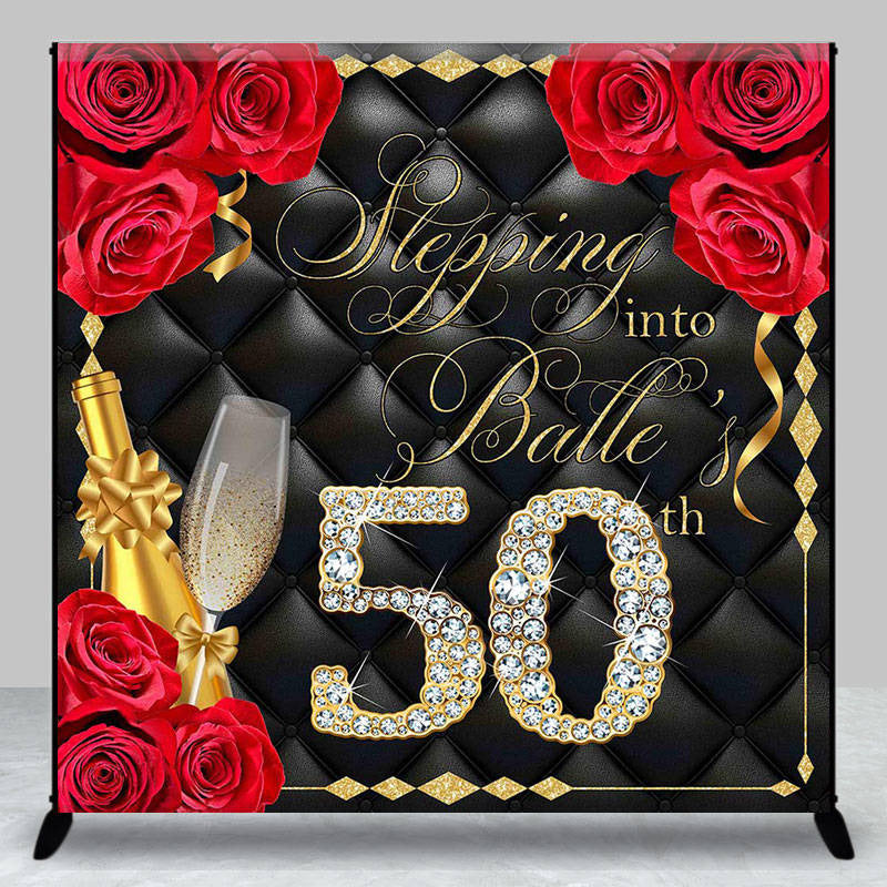 Aperturee - Rose Black Gold Custom 50th Fablous Birthday Backdrop