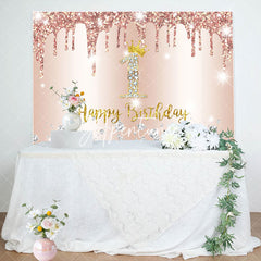Aperturee - Rose Glod Glitter Diamond 1st Birthday Backdrop
