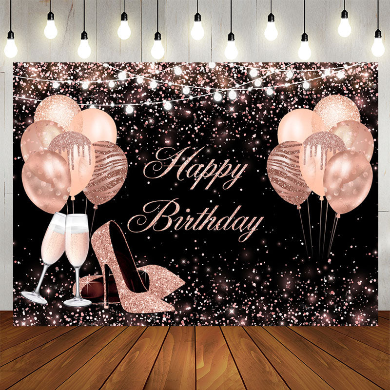 Aperturee - Rose Gold Balloon Glitter Birthday Backdrop for Women