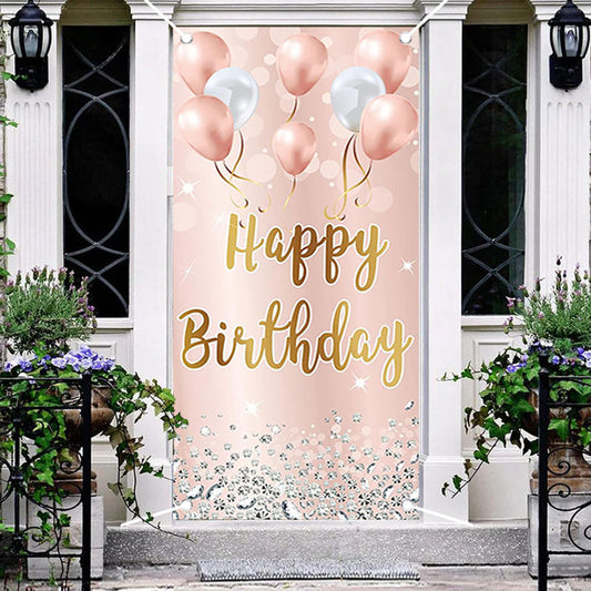 Aperturee - Rose Gold Balloons Diamond Girls Birthday Door Cover