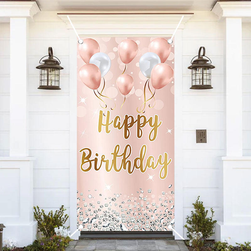 Aperturee - Rose Gold Balloons Diamond Girls Birthday Door Cover