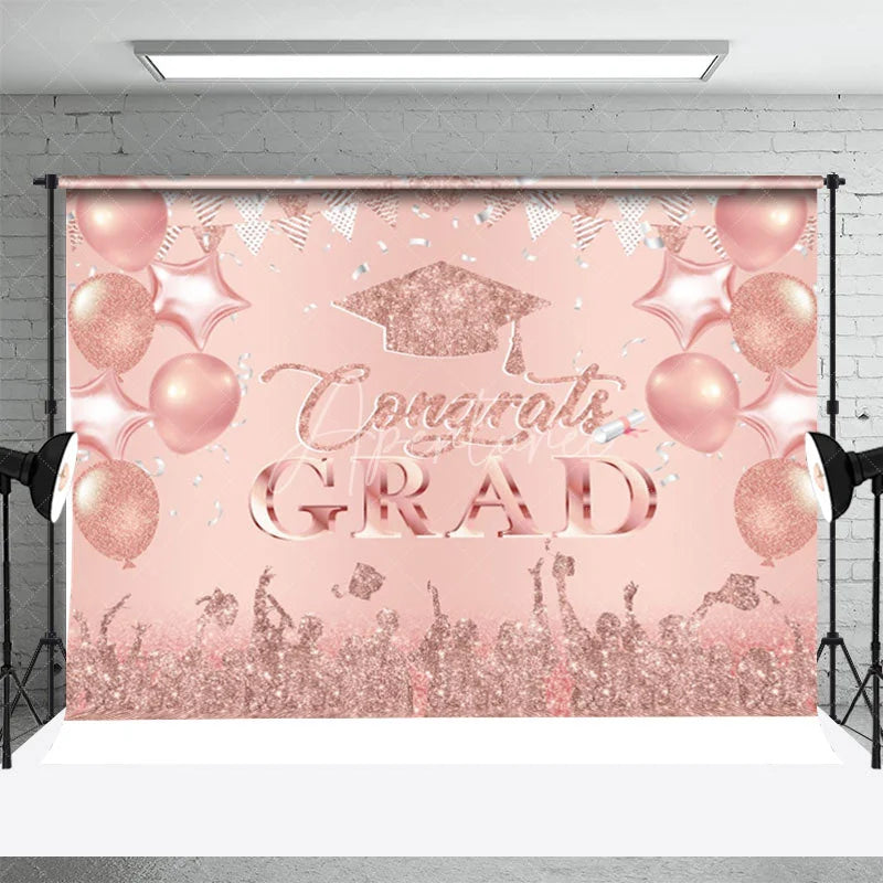 Aperturee - Rose Gold Glitter Balloon Flag Graduation Backdrop