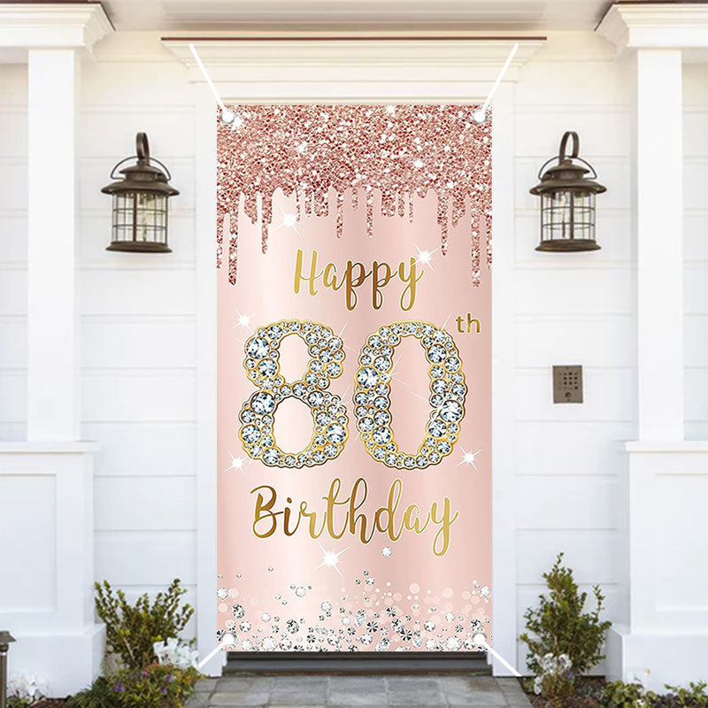 Aperturee - Rose Gold Glitter Diamond 80Th Birthday Door Cover