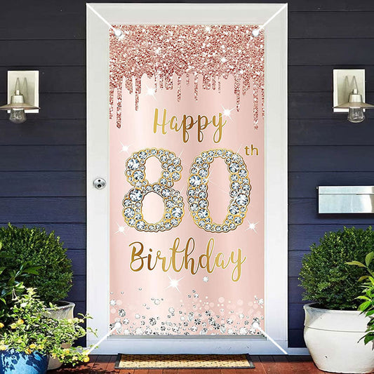 Aperturee - Rose Gold Glitter Diamond 80Th Birthday Door Cover