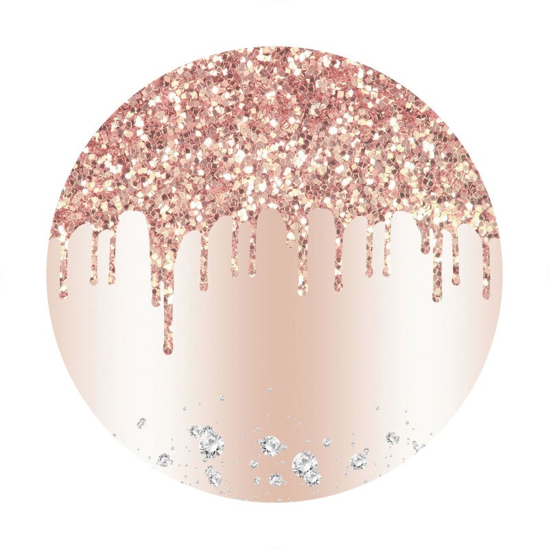 Aperturee - Rose Gold Glitter Diamond Round Backdrop for Birthday