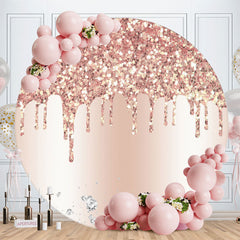 Aperturee - Rose Gold Glitter Diamond Round Backdrop for Birthday