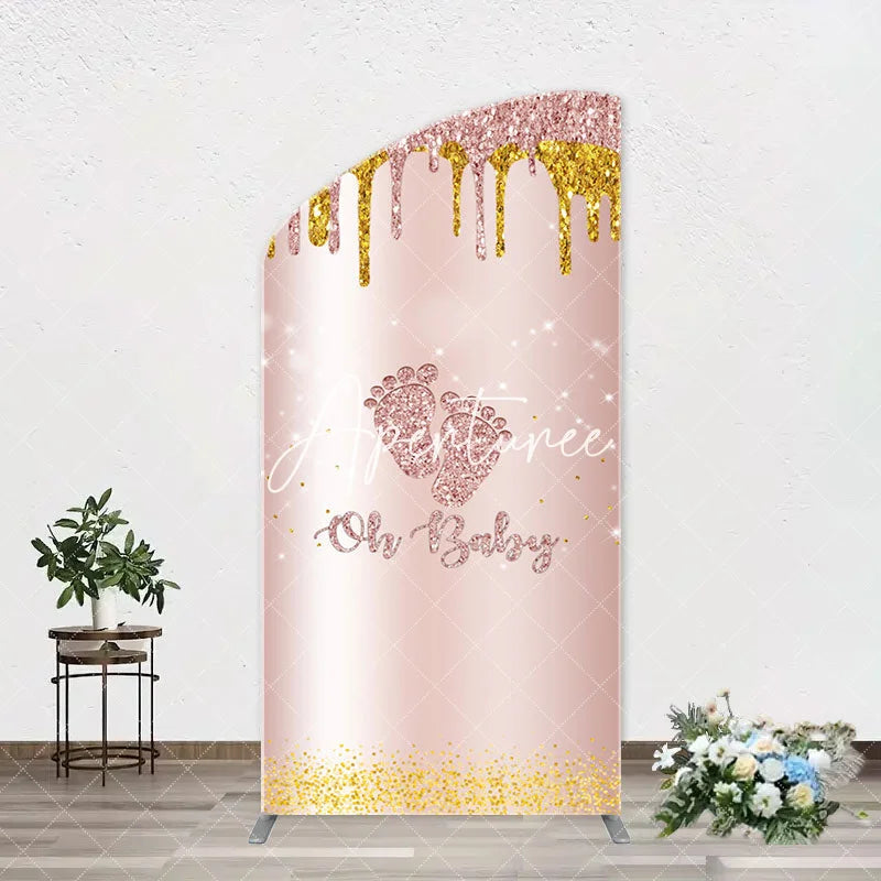 Aperturee - Rose Gold Glitter Footprints Oh Baby Arch Backdrop